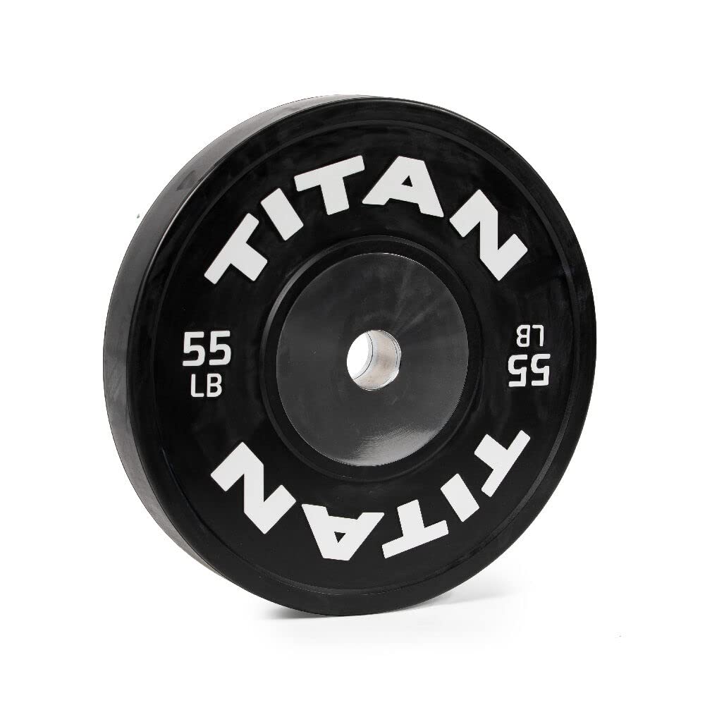 Titan Fitness 55 LB Black Elite Olympic Bumper Plate, Competition Weight Plates, Rubber with Steel Hub Insert, Sold Individually, For Olympic Weightlifting and Cross-Training Workouts