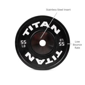 Titan Fitness 55 LB Black Elite Olympic Bumper Plate, Competition Weight Plates, Rubber with Steel Hub Insert, Sold Individually, For Olympic Weightlifting and Cross-Training Workouts