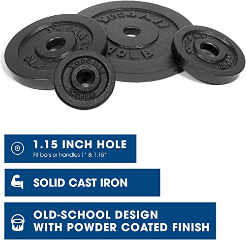 Yes4All Standard 1.15-inch Cast Iron Weight Plates - 1.25 + 2.5 + 5 +10lbs - Pair (Set of 8)