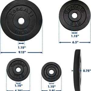 Yes4All Standard 1.15-inch Cast Iron Weight Plates - 1.25 + 2.5 + 5 +10lbs - Pair (Set of 8)