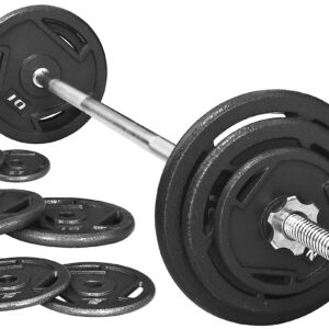 Signature Fitness Cast Iron Standard Weight Plates Including 5FT Standard Barbell with Star Locks, 45-Pound Set (35 Pounds Plates + 10 Pounds Barbell), Multiple Packages, Style #3