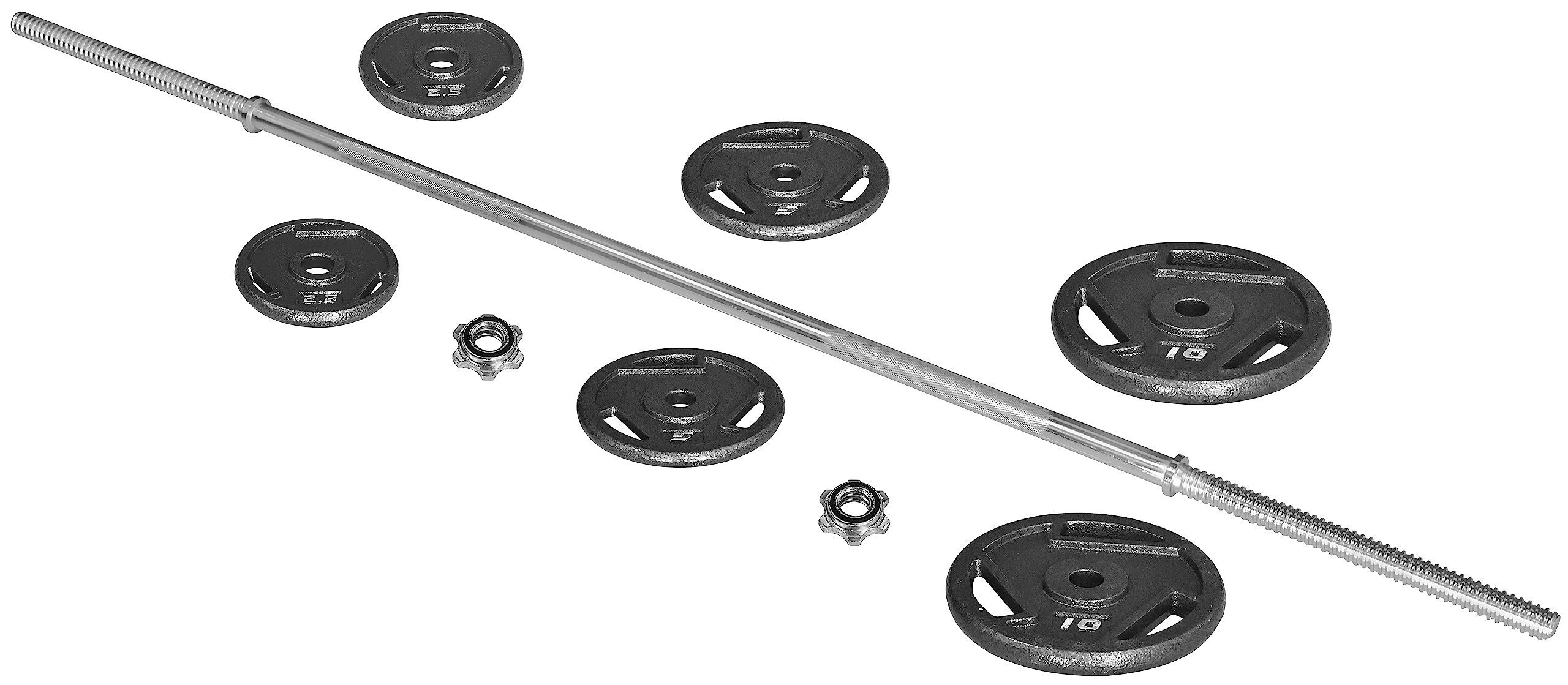 Signature Fitness Cast Iron Standard Weight Plates Including 5FT Standard Barbell with Star Locks, 45-Pound Set (35 Pounds Plates + 10 Pounds Barbell), Multiple Packages, Style #3