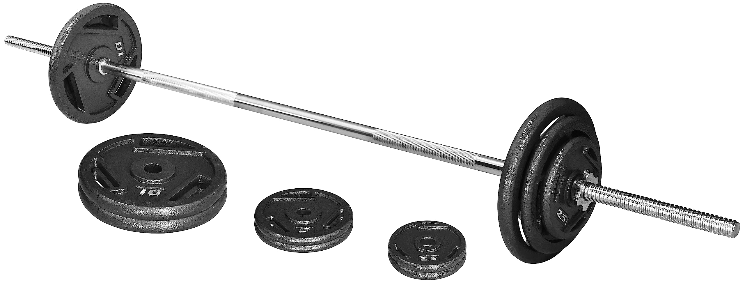 Signature Fitness Cast Iron Standard Weight Plates Including 5FT Standard Barbell with Star Locks, 45-Pound Set (35 Pounds Plates + 10 Pounds Barbell), Multiple Packages, Style #3