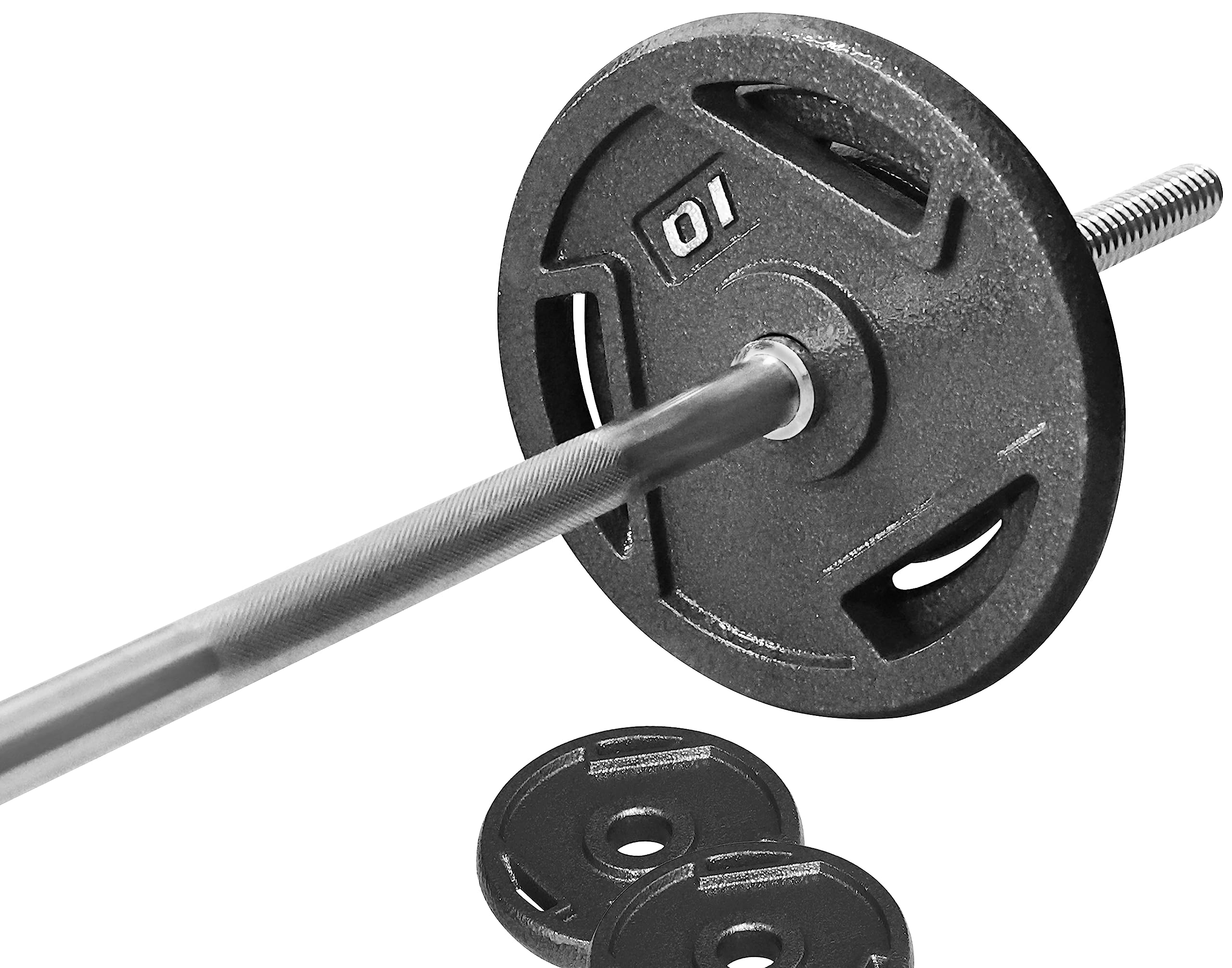 Signature Fitness Cast Iron Standard Weight Plates Including 5FT Standard Barbell with Star Locks, 45-Pound Set (35 Pounds Plates + 10 Pounds Barbell), Multiple Packages, Style #3