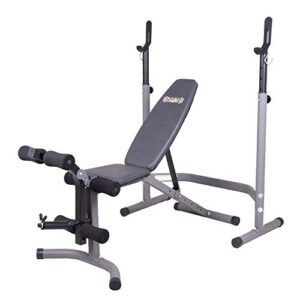 body champ weight bench with leg extension attachment, 2-piece combo adjustable bench press, workout bench and squat rack bcb3780, gray/silver