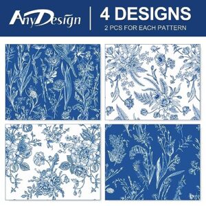 AnyDesign Blue Floral Wrapping Paper Blue White Wild Flower Gift Wrap Paper Bluk Folded Flat Wild Floral Art Paper for Wedding Birthday Baby Shower DIY Craft Gift Wrapping, 19.7 x 27.6 Inch, 8 Sheet