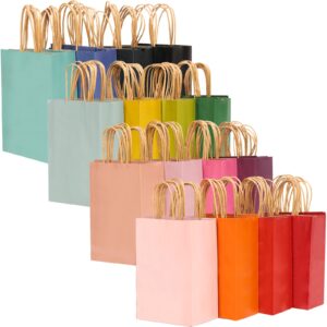 qiqee 32-packs paper bags with handles bulk 7.6"x4.75"x10.5" medium gift bags 16 different senior color bags multiple uses（medium size）