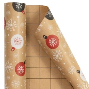 RUSPEPA Kraft Christmas Wrapping Paper Roll - Mini Roll - Snowflake and Light Design for Holiday Gift Wrap - 17 Inches X 32.8 Feet
