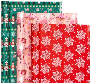 wrapaholic christmas wrapping paper roll - mini roll - 3 rolls - 17 inch x 120 inch per roll - nutcracker, house, snowflake holiday collection