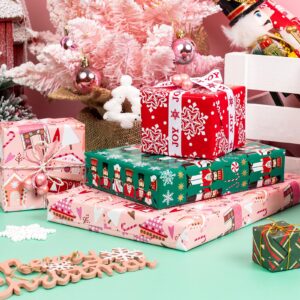 WRAPAHOLIC Christmas Wrapping Paper Roll - Mini Roll - 3 Rolls - 17 Inch X 120 Inch Per Roll - Nutcracker, House, Snowflake Holiday Collection