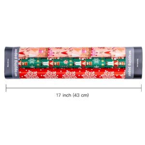 WRAPAHOLIC Christmas Wrapping Paper Roll - Mini Roll - 3 Rolls - 17 Inch X 120 Inch Per Roll - Nutcracker, House, Snowflake Holiday Collection