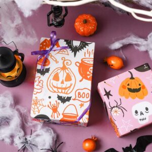 LeZakaa Halloween Wrapping Paper Sheet - 12 Sheet with 4 Different Design - Skull/Ghost/Pumpkin/Bat Pattern for Men, Women, Kids, Boys, Girls - 27.5 x 19.6 inches Per Sheet