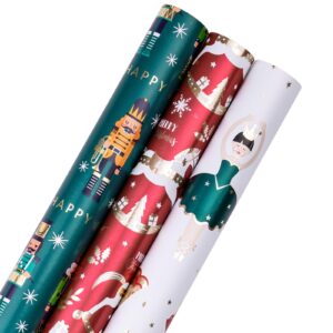 ruspepa christmas wrapping paper rolls - mini roll - 17 inches x 10 feet per roll, total of 3 rolls - nussknacker design