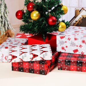 Ulmasinn Christmas Wrapping Paper Holiday Woodland Gift Scene with Christmas Tree, Snowflakes, Plaid, Reindeer, Flat 8 Sheets 20 X 29 Inches Each