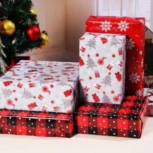 Ulmasinn Christmas Wrapping Paper Holiday Woodland Gift Scene with Christmas Tree, Snowflakes, Plaid, Reindeer, Flat 8 Sheets 20 X 29 Inches Each