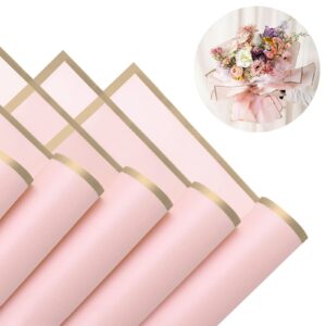 gloreyan 20 sheets gold edge flower wrapping paper, pink florist bouquet diy craft fresh flower bouquet wrap waterproof floral wrapping gift box packaging material florist supplies, 22.8*22.8