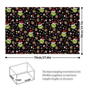 QANPE 12 Sheets Folded Christmas Wrapping Paper Funny Cartoon Red Green Xmas Holiday Wrapping Paper Merry Christmas Art Paper for DIY Birthday New Year Gift Packing Decor, 19.7 x 27.6