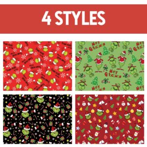 QANPE 12 Sheets Folded Christmas Wrapping Paper Funny Cartoon Red Green Xmas Holiday Wrapping Paper Merry Christmas Art Paper for DIY Birthday New Year Gift Packing Decor, 19.7 x 27.6