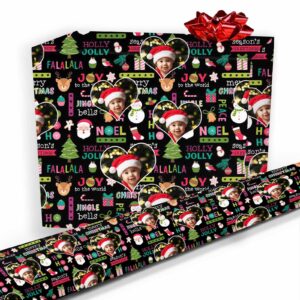 jaydouble custom christmas wrapping paper rolls for adult kids customized gift wrap paper for boys girls personalized photo wrapping paper for son daughter black wrapping paper 58"x 23"