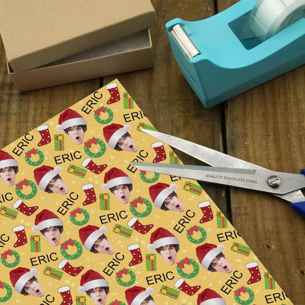 Jaydouble Custom Christmas Wrapping Paper Personalized Wrap Paper with Names And Photos For Adults Kids Boys Girls Friends Couples,Merry Christmas Xmas Festive Wrapping Paper 58" x 23