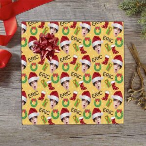 Jaydouble Custom Christmas Wrapping Paper Personalized Wrap Paper with Names And Photos For Adults Kids Boys Girls Friends Couples,Merry Christmas Xmas Festive Wrapping Paper 58" x 23