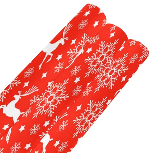 OTVEE 3 Rolls Birthday Wrapping Paper Roll - Christmas Deer and Snowflakes Design Gift Wrapping Paper for Christmas, Bridal, Holiday, Party, Baby Shower - 58 x 22.8 inch