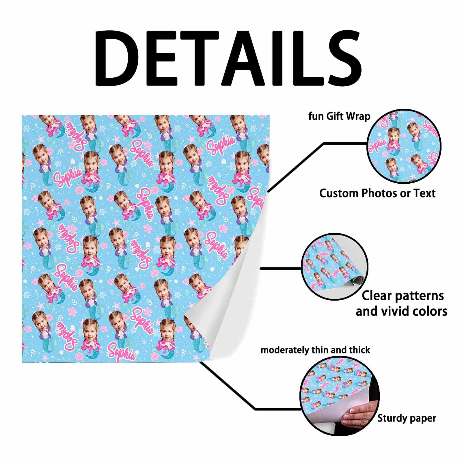 Jaydouble Custom Christmas Wrapping Paper Rolls for Kids Boys Girls Personalized Photo Wrapping Paper Daughter Son Customized Funny Gift Wrapping Paper for Dad Mam Grandma Grandpa 58"x 23"