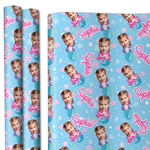 Jaydouble Custom Christmas Wrapping Paper Rolls for Kids Boys Girls Personalized Photo Wrapping Paper Daughter Son Customized Funny Gift Wrapping Paper for Dad Mam Grandma Grandpa 58"x 23"