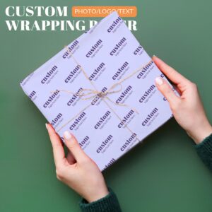 AOUER Personalized Gift Wrapping Paper with Logo Custom Photo Xmas Gift Wrap Rolls for Wedding Christmas Holiday Birthday 58"x23"