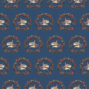 Shark Wreath Christmas Wrapping Paper, Christmas Holiday Gift Wrap, Ocean Animal Theme Party Decor (20 inch x 30 inch sheet)