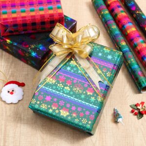 THMORT Christmas Wrapping Paper 4 Rolls with a Wrapping paper Cutter Kit for Boys&Girls,Adults,Kids Colorful Foil Mini Rolls 17 Inch X 120 Inch Gift Wrapping Paper Roll for Merry Christmas