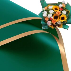 xigui 20 sheets gold edge gift wrap paper,korean florist bouquet supplies,diy crafts,gift packaging or gift box packaging, waterproof floral wrapping paper 22.8 * 22.8inch (vintage green.)