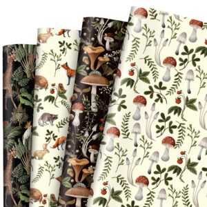 chicrosa mushroom wrapping paper black white animal mushroom gift wrap paper bulk folded flat giraffe fox print art paper for wedding birthday diy crafts gift wrapping, 19.7 x 27.6 inch,8 sheet