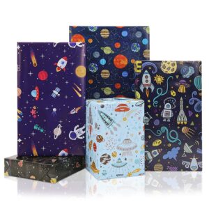 geluode birthday wrapping paper for kids boys girls space lover, outer space wrapping paper for birthday baby shower kindergarten party, 5 styles total 10 sheets folded flat 20x28 inches per sheet