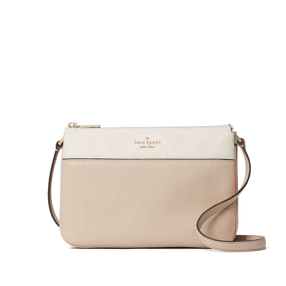 kate spade crossbody purse Leila triple gusset handbag for women, Warm beige, Small