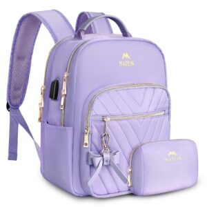 matein womens backpack purse, fashion cute bowknot mini backpack purse with usb charging port, waterproof stylish multipurpose design casual daily travel backpack ladies handbags, 2pcs sets, purple