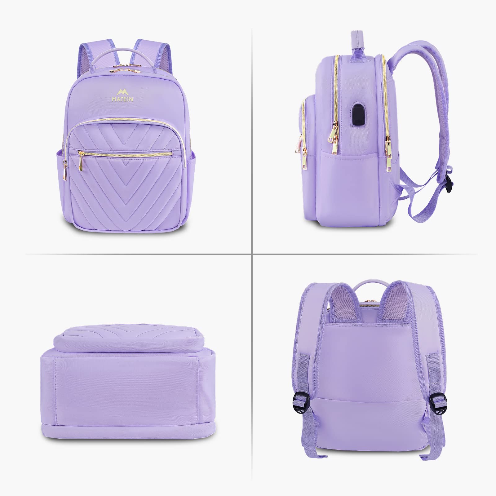 MATEIN Womens Backpack Purse, Fashion Cute Bowknot Mini Backpack Purse with USB Charging Port, Waterproof Stylish Multipurpose Design Casual Daily Travel Backpack Ladies Handbags, 2pcs Sets, Purple