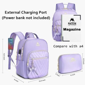 MATEIN Womens Backpack Purse, Fashion Cute Bowknot Mini Backpack Purse with USB Charging Port, Waterproof Stylish Multipurpose Design Casual Daily Travel Backpack Ladies Handbags, 2pcs Sets, Purple