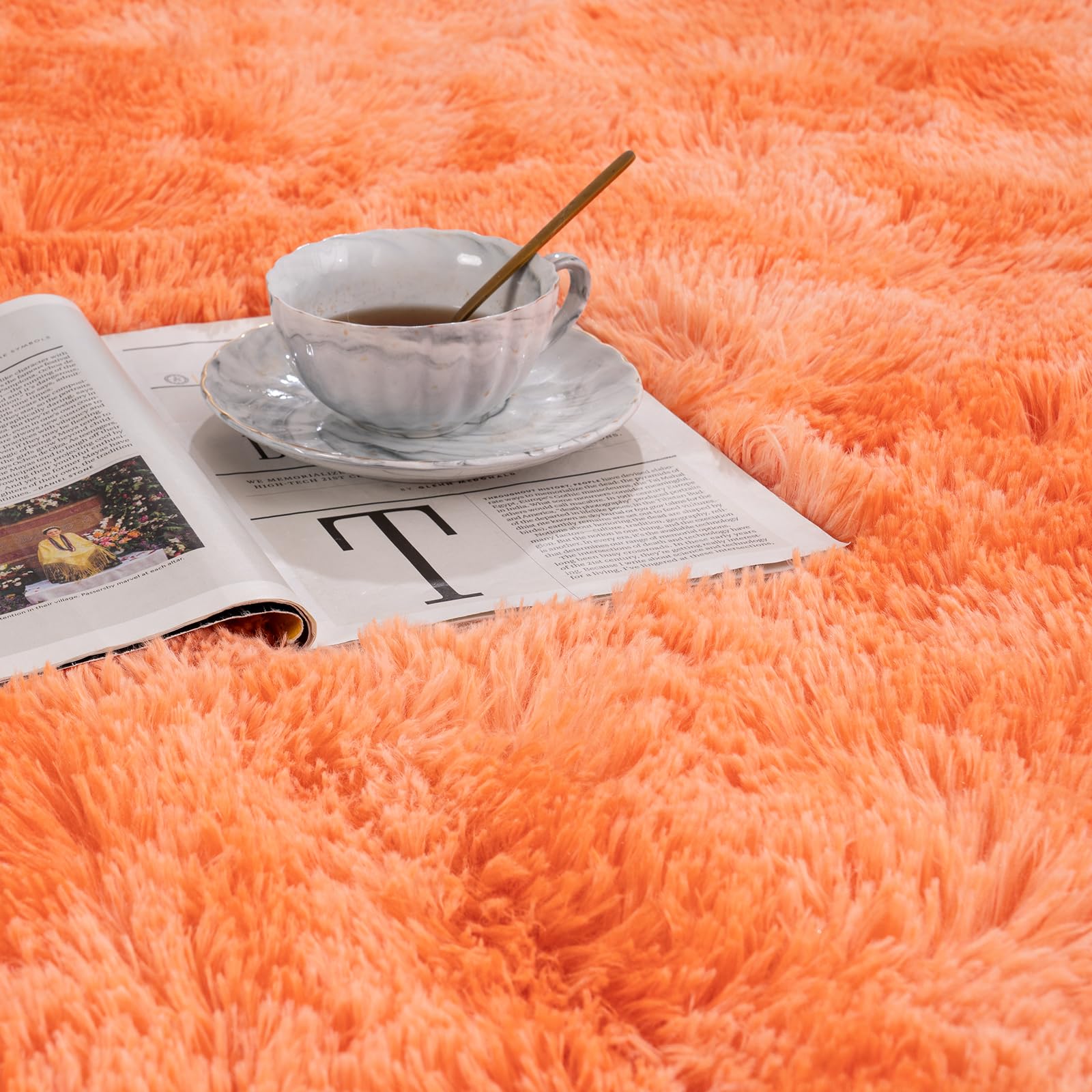 Softlife Area Rug for Bedroom, 2x6 Feet Runner Rug Plush Fluffy Rug for Living Room, Tie-Dyed Orange Shag Rug for Aesthetic Christmas Room Decor, Modern Fuzzy Faux Fur Carpet for Kids Nursery Room