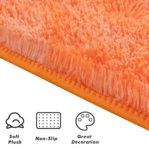 Softlife Area Rug for Bedroom, 2x6 Feet Runner Rug Plush Fluffy Rug for Living Room, Tie-Dyed Orange Shag Rug for Aesthetic Christmas Room Decor, Modern Fuzzy Faux Fur Carpet for Kids Nursery Room