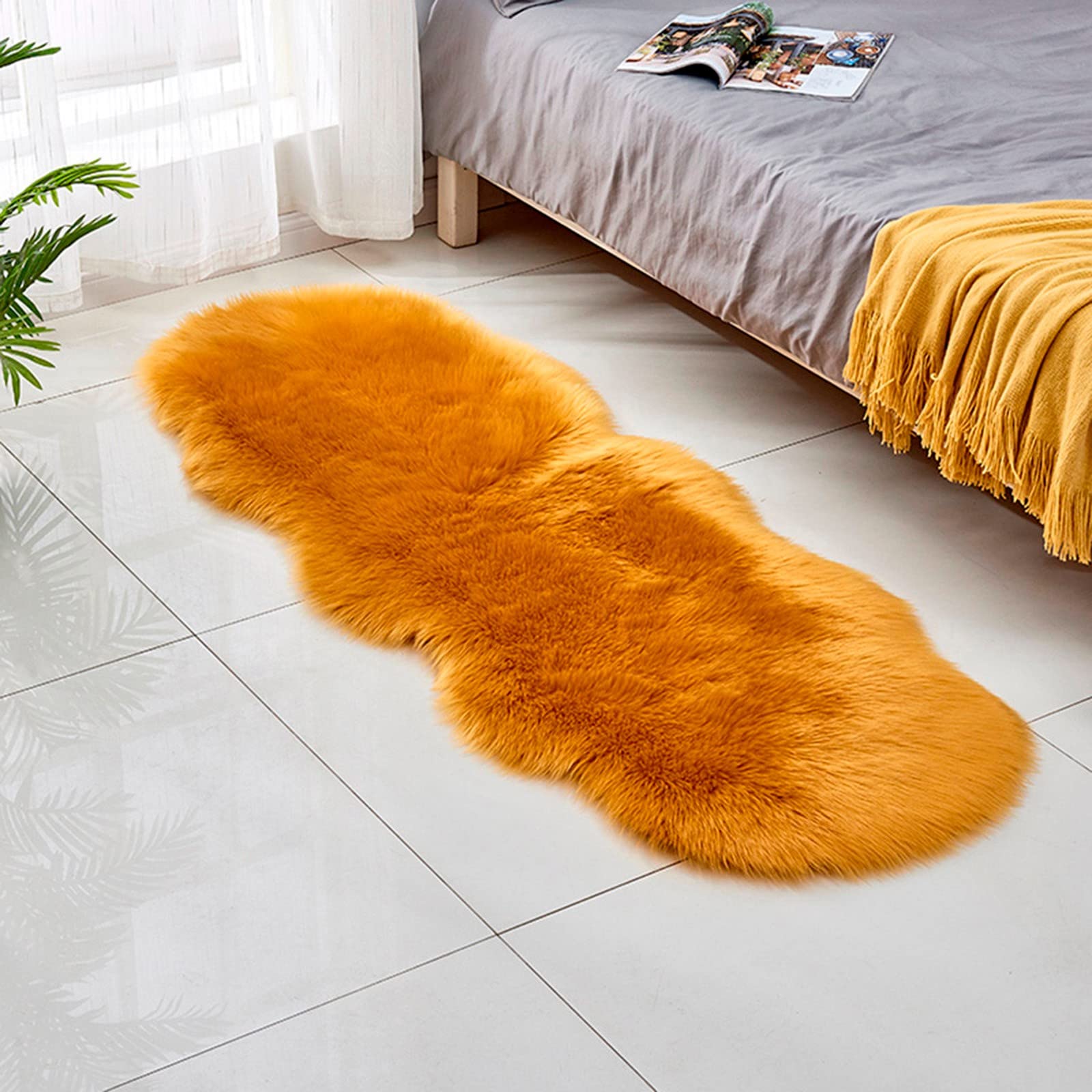Ultra Soft Faux Fur Rug - 2x5 Feet 17 Colors Faux Sheepskin Fur Area Rug Shaggy Couch Cover Seat Cushion Furry Carpet Beside Rugs for Indoor Bedroom,Living Room Runner,Dorm Room (Orange)