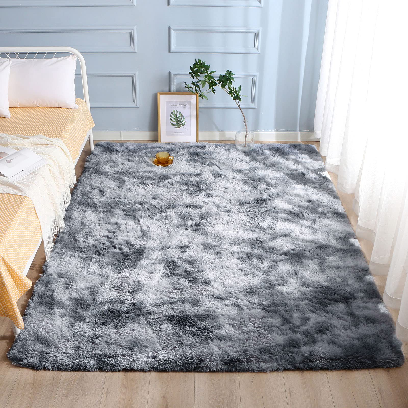 ROCYJULIN Area Rugs 6x9 for Bedroom, Fluffy Rugs for Living Room, Ultra Soft Non-Slip Large Shag Fuzzy Rug for Nursery, Kids, Girls, Boys, Dark Grey