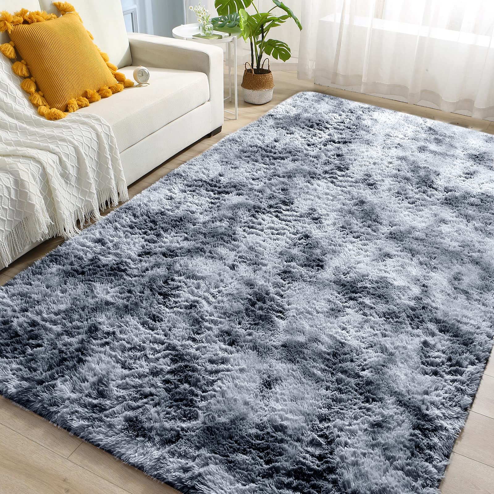 ROCYJULIN Area Rugs 6x9 for Bedroom, Fluffy Rugs for Living Room, Ultra Soft Non-Slip Large Shag Fuzzy Rug for Nursery, Kids, Girls, Boys, Dark Grey