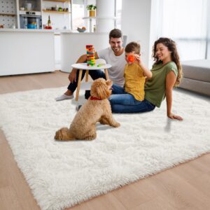 Beglad Fluffy Rugs for Living Room, 6x9 Feet Large Area Rugs Upgrade Anti-Skid Modern Minimalist Style Memory Foam Rugs for Bedroom, Indoor Carpet Suitable for Boys Room Decor, Cream White