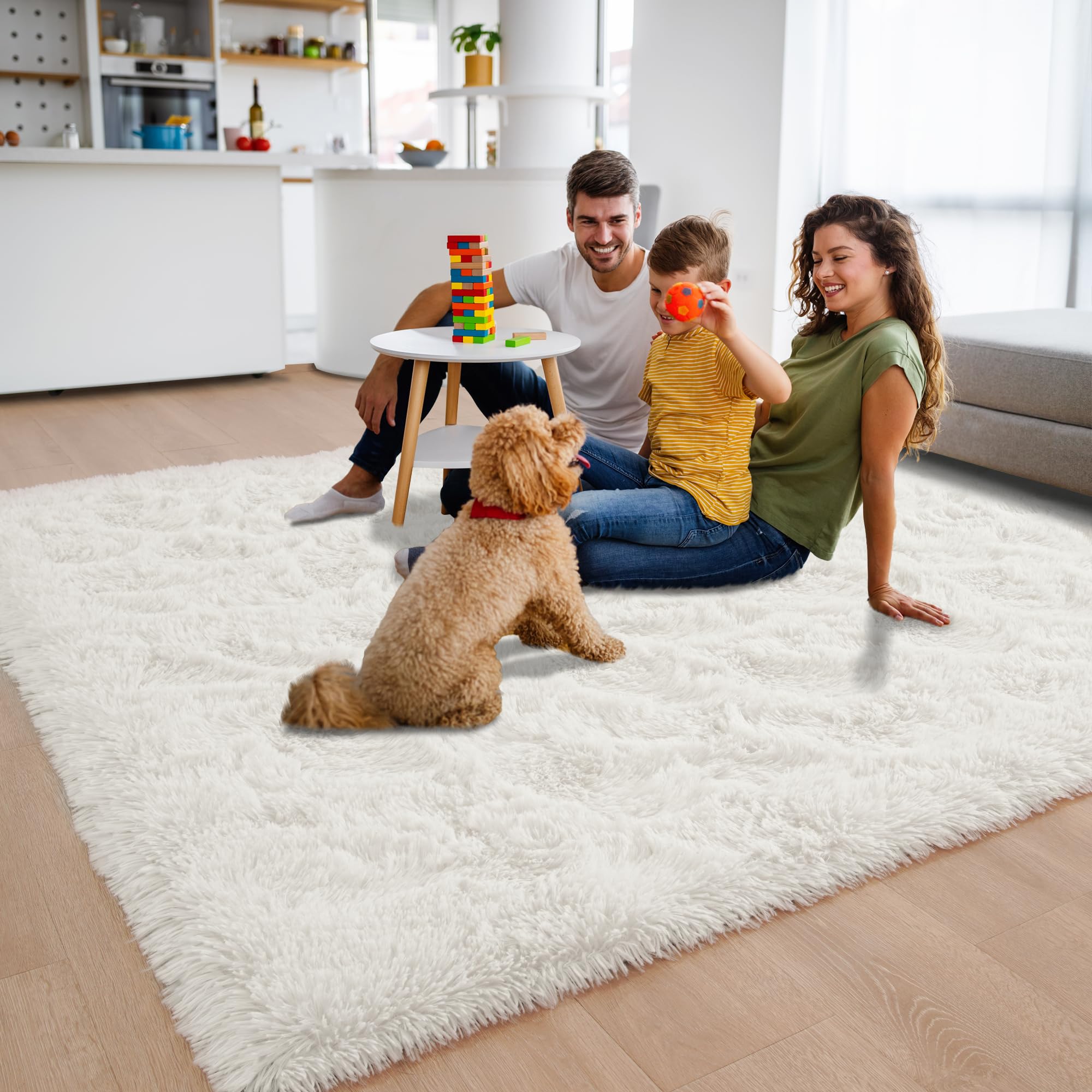 Beglad Fluffy Rugs for Living Room, 6x9 Feet Large Area Rugs Upgrade Anti-Skid Modern Minimalist Style Memory Foam Rugs for Bedroom, Indoor Carpet Suitable for Boys Room Decor, Cream White