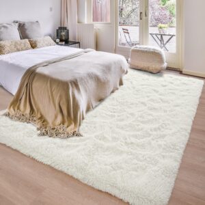 Beglad Fluffy Rugs for Living Room, 6x9 Feet Large Area Rugs Upgrade Anti-Skid Modern Minimalist Style Memory Foam Rugs for Bedroom, Indoor Carpet Suitable for Boys Room Decor, Cream White