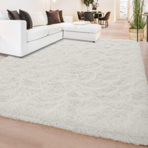 Beglad Fluffy Rugs for Living Room, 6x9 Feet Large Area Rugs Upgrade Anti-Skid Modern Minimalist Style Memory Foam Rugs for Bedroom, Indoor Carpet Suitable for Boys Room Decor, Cream White