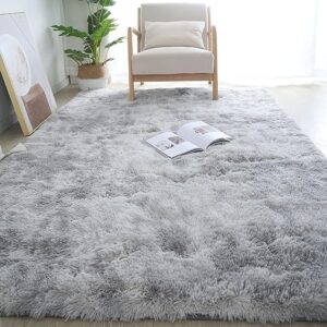 Grey Shag Area Rug 9x12 - Large Soft Fluffy Plush Grey Rugs for Bedroom Living Room - Non Slip Modern Shaggy Fuzzy Floor Carpet,Tie-dyed Light Gray,