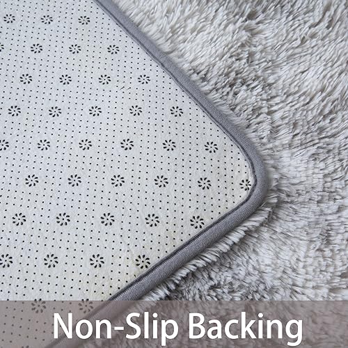 Grey Shag Area Rug 9x12 - Large Soft Fluffy Plush Grey Rugs for Bedroom Living Room - Non Slip Modern Shaggy Fuzzy Floor Carpet,Tie-dyed Light Gray,