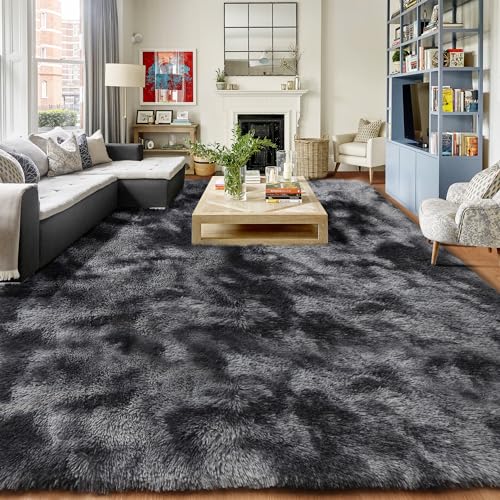 PAGISOFE Dark Grey Large Area Rugs for Living Room Carpet, 8x10 Rug, Big Fluffy Modern Area Rug, Shaggy Indoor Soft Rugs for Playroom, Men, Women, Kids Bedroom Rug, Home Decor, Plush Fuzzy Shag Rug